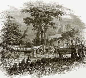 Sepulcros indios en las orillas del río Cowlitz de English School