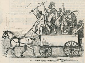 Indios de la tribu Ojibbeway en un autobús de Londres de English School