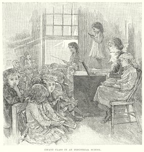 Clase infantil en una escuela industrial (grabado) de English School