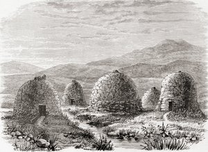 Cabañas habitadas en Uig, Isla de Lewis en las Hébridas Exteriores en 1859, de 