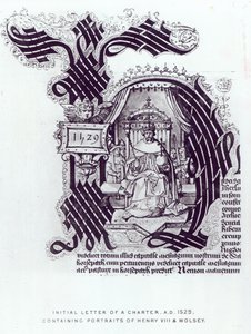 Letra inicial de una carta con retratos de Enrique VIII y Wolsey, 1529