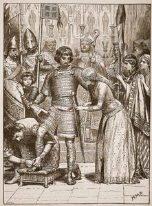 Iniciación en la orden de la caballería, ilustración de Cassells Illustrated History of England de English School