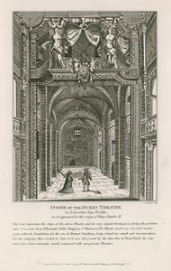 Interior del Teatro del Duque en Lincolns Inn Fields, como apareció en el reinado del rey Carlos II de English School