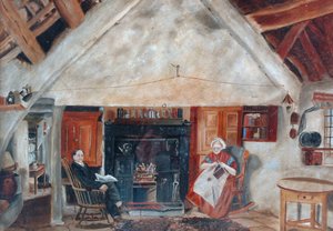Interior de Cruck Cottage, posiblemente Shipley Glen de English School