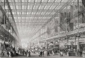Interior de la Gran Exposición Industrial de 1851 en Hyde Park de Cyclopaedia of Useful Arts & Manufactures, editado por Charles Tomlinson, c.1880s de English School
