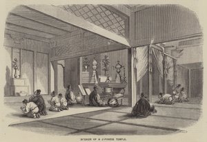Interior de un templo japonés (grabado)
