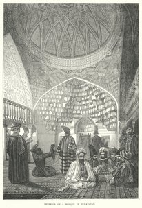 Interior de una mezquita en Turquestán (grabado) de English School