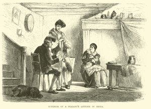 Interior de una cabaña de campesinos en Briga