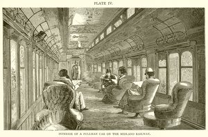 Interior de un coche Pullman en el Ferrocarril Midland de English School