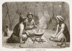 Interior de una tienda turcomana, ilustración de la Historia Ilustrada de Inglaterra de Cassell de English School