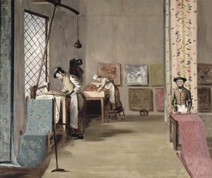 Interior de una fábrica de papel pintado (óleo sobre lienzo)