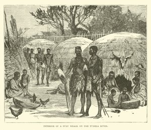 Interior de un kraal zulú en el río Tugela