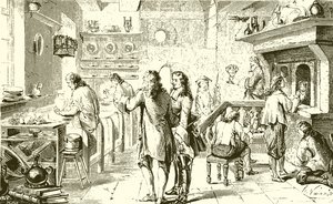 Interior de una alfarería en Dresde de English School