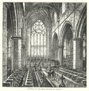 Interior de la Iglesia Alta, St Giles (grabado) de English School