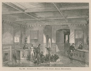 Interior de la Lechería de Holland Park, departamento de ventas de English School