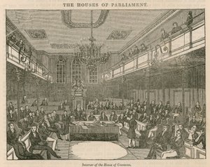 Interior de la Cámara de los Comunes, Westminster, Londres de English School