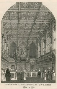 Interior de la Cámara de los Lores, Westminster, Londres, desde el bar de English School