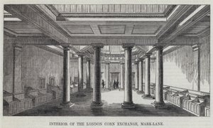 Interior de la Bolsa de Cereales de Londres, Mark-Lane (grabado) de English School