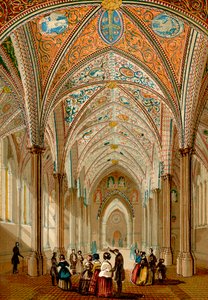 Interior de la Iglesia del Temple (grabado coloreado) de English School