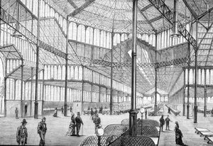 Interior del recientemente completado Mercado del Borne, Barcelona, a finales del siglo XIX (grabado)