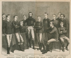 Partido internacional de fútbol en Kennington Oval; Inglaterra contra Escocia, el equipo escocés
