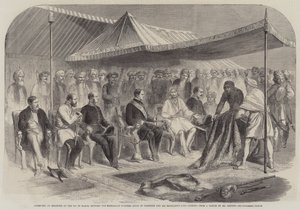 Entrevista en Sealkote, el 9 de marzo, entre el Maharajá Rumbeer Singh de Cachemira y Su Excelencia Lord Canning de English School