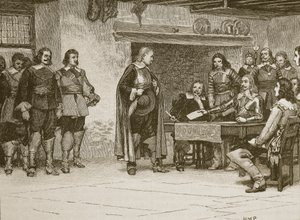 Entrevista entre Carlos y el Conde de Denbigh, ilustración de Cassells Illustrated History of England de English School