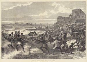 Inválidos embarcando en el Castillo del Cabo (grabado)