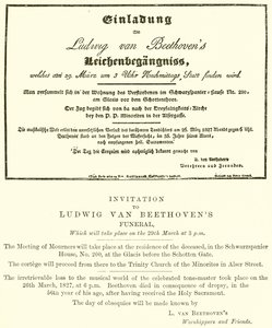 Invitación al funeral de Beethoven