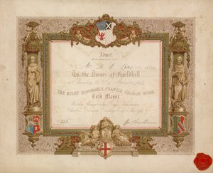 Invitación a un banquete en el Guildhall, Londres, el 9 de noviembre de 1854 de English School