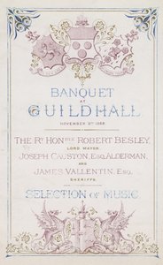 Invitación a un banquete en el Guildhall, Londres, el 9 de noviembre de 1869 de English School