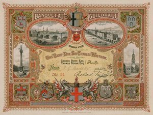 Invitación a un banquete en el Guildhall, Londres, el 9 de noviembre de 1878 de English School
