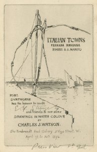 Invitación a una exposición de dibujos en acuarela de Charles J Watson de English School