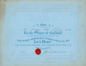Invitación a una cena en el Guildhall, Londres, el 8 de diciembre de 1852 de English School