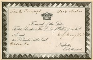 Invitación al funeral de Arthur Wellesley, el Duque de Wellington, en la Catedral de San Pablo de English School