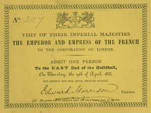 Invitación a la visita de sus Majestades Imperiales, el Emperador y la Emperatriz de Francia, en el Guildhall, Londres, el 19 de abril de 1855 de English School