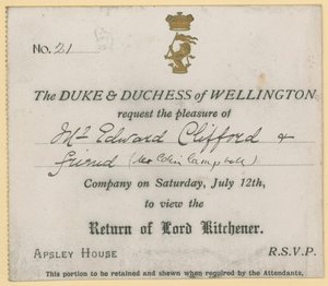 Invitación para ver el regreso de Lord Kitchener