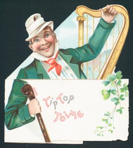 Irlandés con shalali y arpa, tarjeta