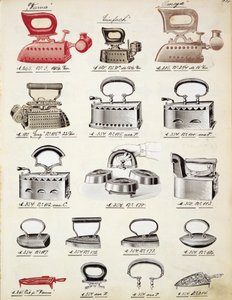 Planchas, de un catálogo comercial de bienes y accesorios domésticos, c.1890-1910