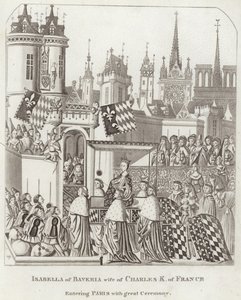 Isabel de Baviera, esposa de Carlos K. de Francia entrando en París con gran ceremonia de English School