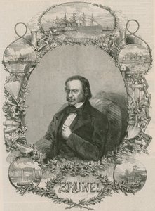 Isambard Kingdom Brunel rodeado de algunos de sus logros de English School