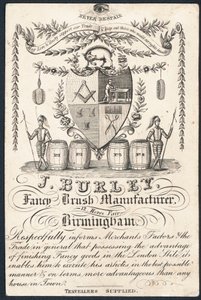 J Burley, fabricante de cepillos de fantasía, tarjeta comercial de English School