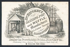 J N Fitchett, fabricante de ollas y muflas, tarjeta comercial de English School