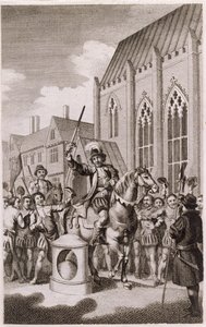La rebelión de Jack Cade en 1450: Cade se declara Señor de la Ciudad de Londres en London Stone, Cannon Street, c.1770