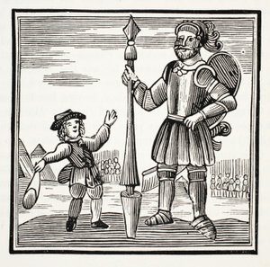 Jack y el gigante, ilustración de Chap-books del Siglo XVIII de John Ashton, pub. 1882 de English School