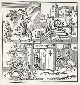 Jack y los gigantes, ilustración de Chap-books del Siglo XVIII de John Ashton, pub. 1882 de English School