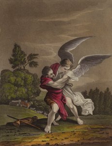 Jacob luchando con un ángel (litografia en color)