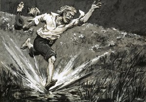 James Bruce corriendo hacia lo que pensaba que era el Nilo Azul