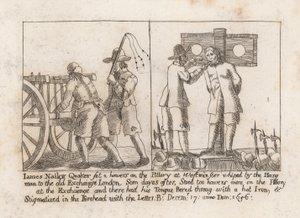 James Nailor, cuáquero, sentado dos horas en la picota en Westminster de English School