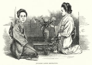 Damas japonesas decorando (grabado)